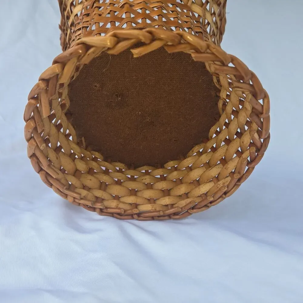 Vintage Rattan Wicker Floor Vase Basket Handles 24